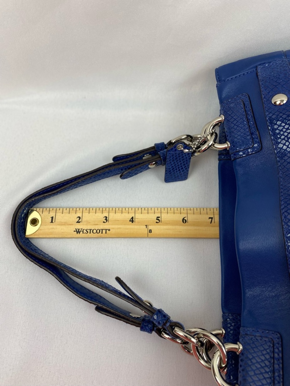 Vintage Coach Soft Leather Cobalt Blue Double Handle Penelope Handbag Bag Purse - Picture 11 of 16